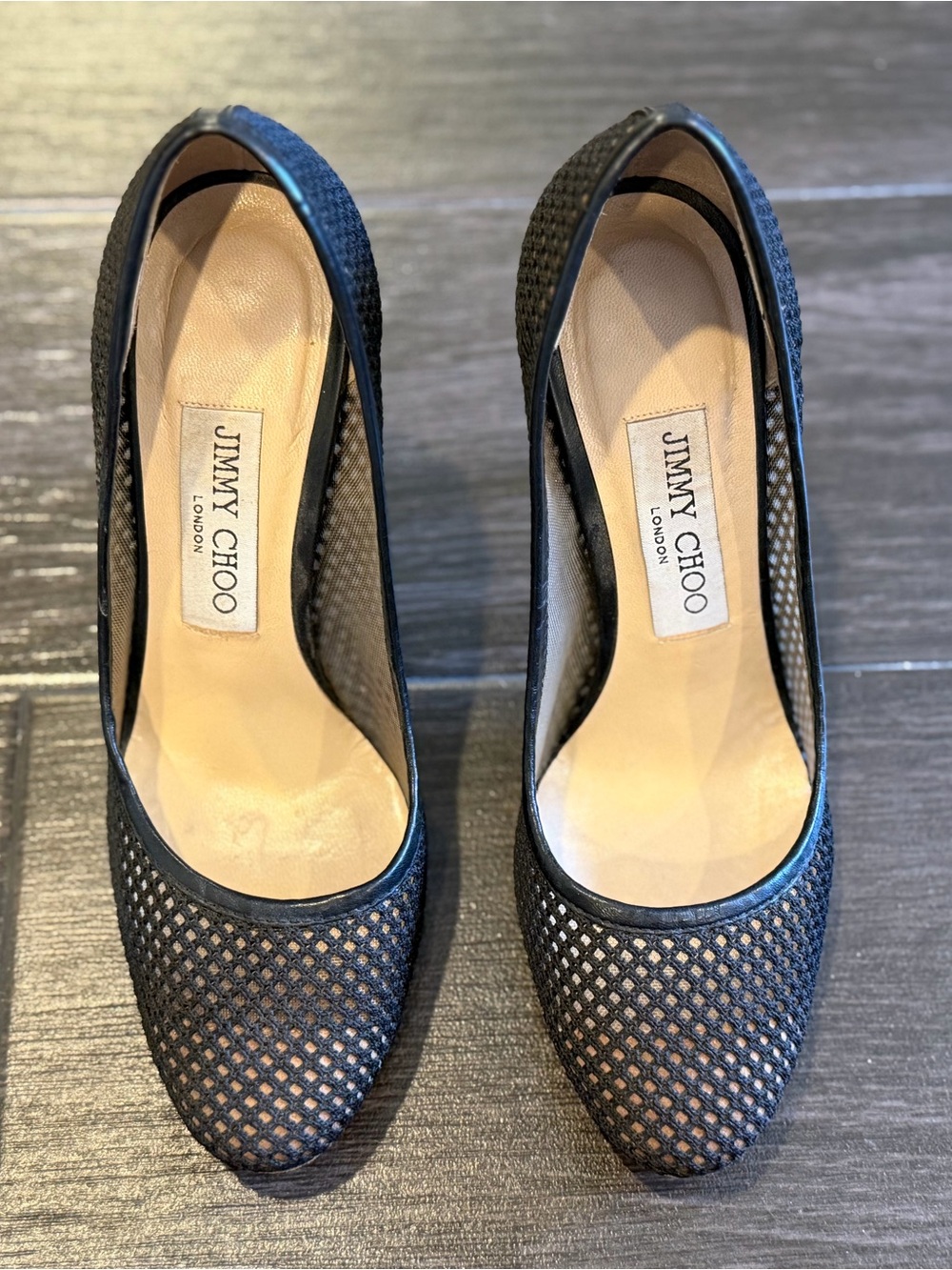 Jimmy Choo Black Mesh Round-Toe Pumps